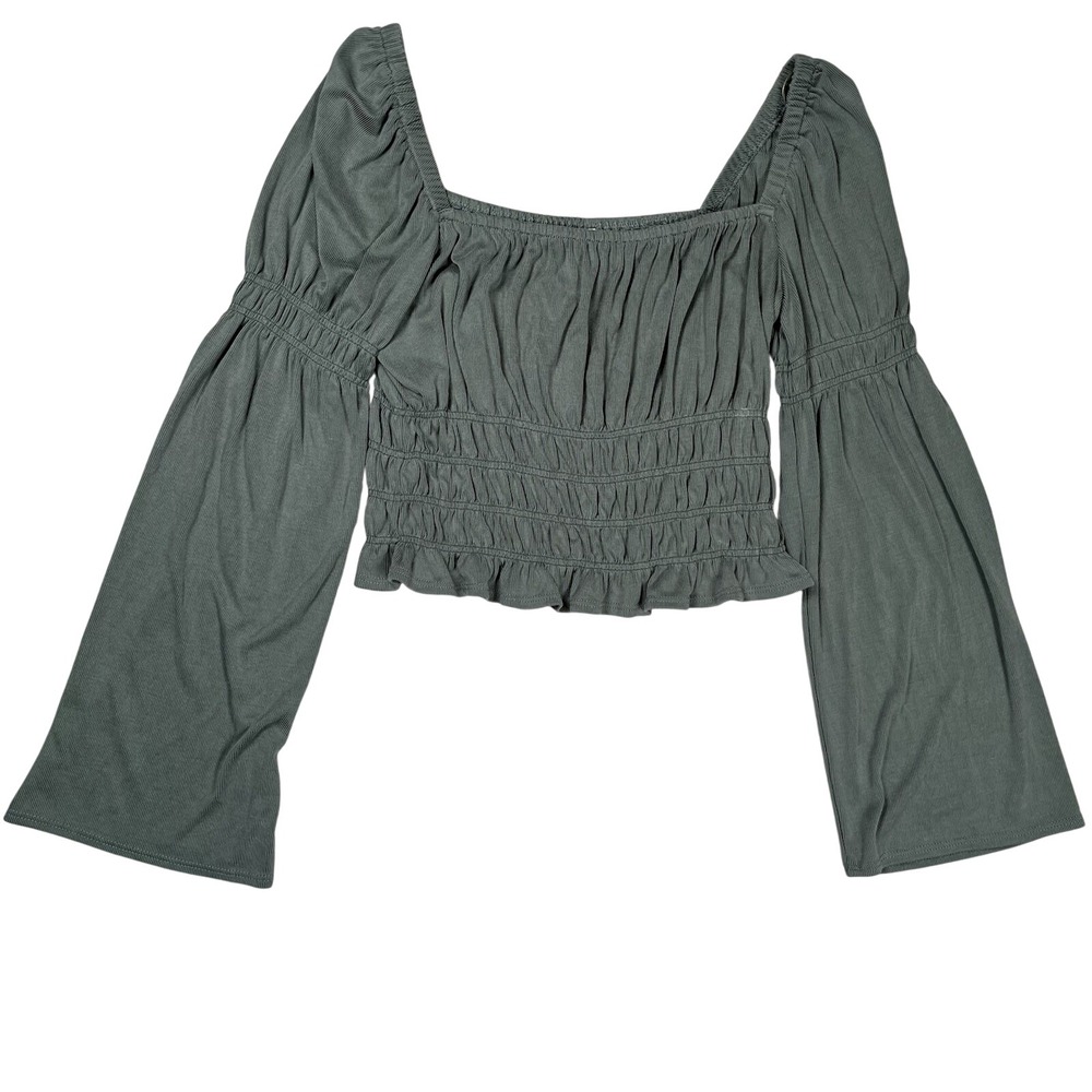 Kirious Green Milkmaid Babydoll Bell Sleeve Top Sz Small Romantic Soft Girl Boho